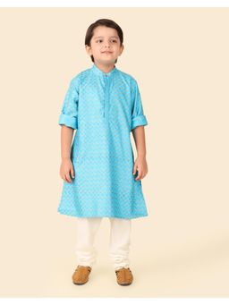 Fabindia - Blue Viscose Silk Hand Block Printed Long Kurta