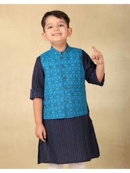 Fabindia - Navy Blue Cotton Printed Nehru Jacket