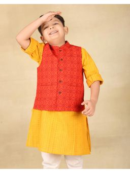 Fabindia - Red Cotton Printed Nehru Jacket