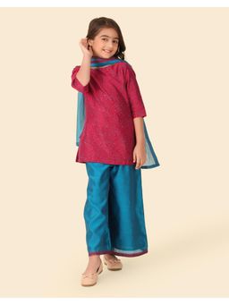 Fabindia - Purple Cotton Silk Hand Block Printed Kurta With Palazzo & Dupatta