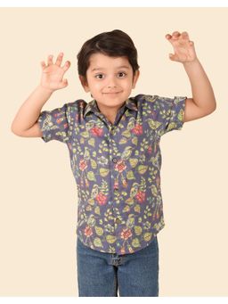 Fabindia - Navy Blue Cotton Printed Shirt