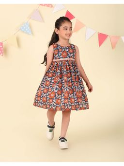 Fabindia - Navy Blue Cotton Hand Block Printed Dress