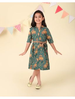 Fabindia - Green Cotton Hand Block Printed Dress
