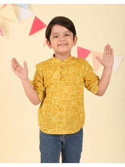 Fabindia - Mustard Cotton Printed Short Kurta