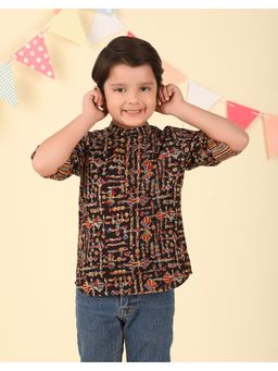 Fabindia - Black Cotton Kalamkari Printed Short Kurta