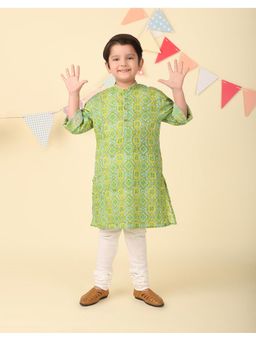 Fabindia - Green Cotton Hand Block Printed Long Kurta
