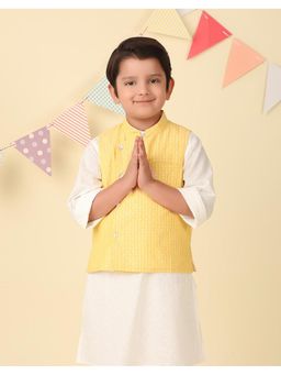 Fabindia - Yellow Cotton Dobby Nehru Jacket