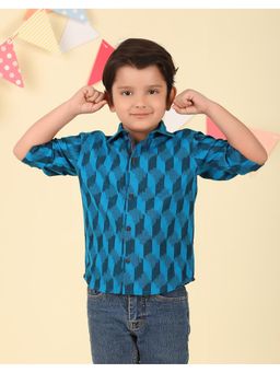 Fabindia - Indigo Cotton Ikat Woven Shirt