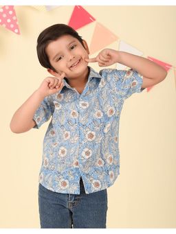 Fabindia - Blue Cotton Hand Block Printed Shirt