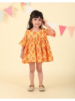 Fabindia - Orange Cotton Hand Block Printed Dress