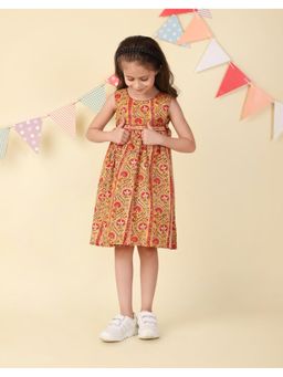 Fabindia - Mustard Cotton Hand Block Printed Dress