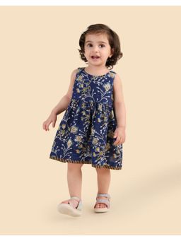 Fabindia - Navy Cotton Linen Hand Block Printed Dress