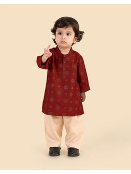 Fabindia - Maroon Viscose Blend Block Printed Kurta & Pyjama