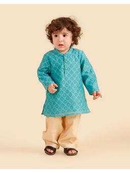 Fabindia - Blue Cotton Silk Blend Kurta & Pyjama