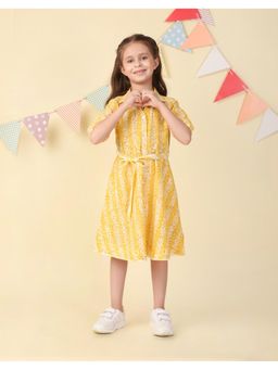 Fabindia - Yellow Cotton Hand Block Printed Dress