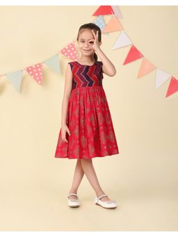 Fabindia - Pink Cotton Silk Hand Block Printed Dress