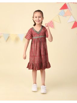 Fabindia - Red Cotton Hand Block Printed Dress