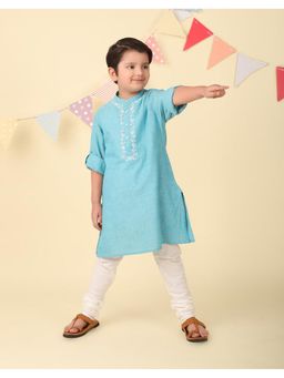 Fabindia - Blue Cotton Chikankari Long Kurta