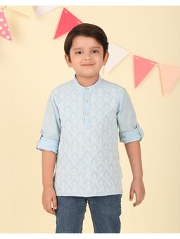 Fabindia - Blue Cotton Chikankari Short Kurta