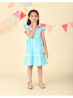 Fabindia - Light Blue Cotton Embroidered Dress