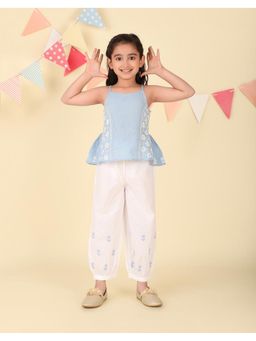 Fabindia - Blue Cotton Embroidered Top With Pant