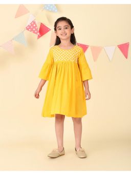 Fabindia - Yellow Cotton Embroidered Dress