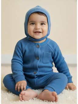 Spunkies - Unisex Cotton Romper With Cap - Blue