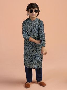 KISAH - Boys Navy Blue Printed Kurta & Pyjama