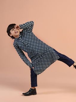 KISAH - Boys Navy Blue Printed Kurta & Pyjama