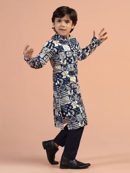 KISAH - Boys Blue Printed Kurta & Pyjama