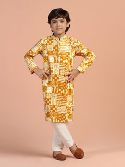 KISAH - Boys Yellow Printed Kurta & Pyjama