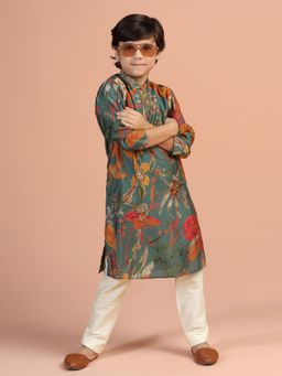 KISAH - Boys Green Printed Kurta & Pyjama