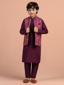 KISAH - Boys Maroon Printed Kurta Nehru Jacket Pyjama Set