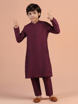 KISAH - Boys Wine Solid Kurta & Pyjama