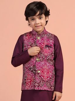 KISAH - Boys Maroon Printed Nehru jacket
