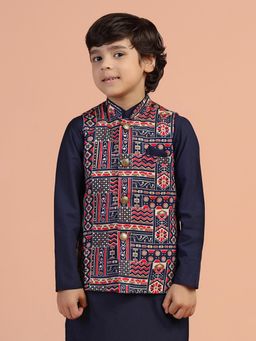 KISAH - Boys Blue Printed Nehru jacket