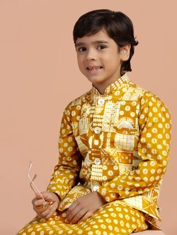 KISAH - Boys Yellow Printed Nehru jacket