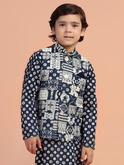 KISAH - Boys Blue Printed Nehru jacket