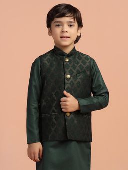 KISAH - Boys Green Jacquard Nehru jacket