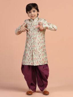 KISAH - Boys Beige Jacquard Sherwani With Dhoti