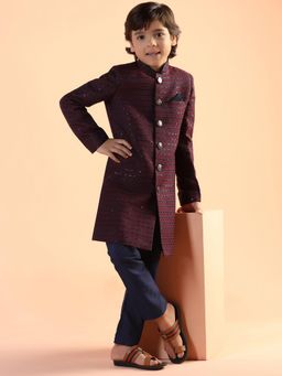 KISAH - Boys Maroon Embroidered Sherwani & Pyjama