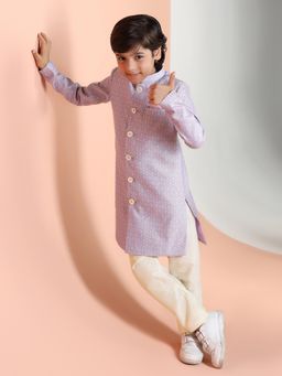 KISAH - Boys Purple Jacquard Sherwani & Pyjama