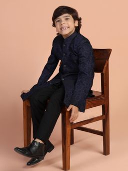 KISAH - Boys Blue Jacquard Sherwani & Pyjama