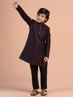 KISAH - Boys Maroon Jacquard Sherwani & Pyjama