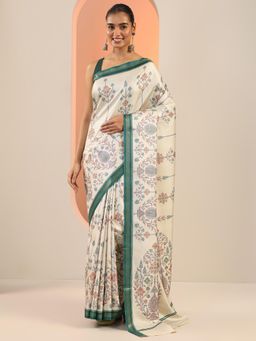 Libas - Cream Ethnic Motif Printed Saree with Unstitched Blouse