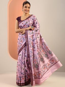 Libas - Lavender Ethnic Motif Printed Saree with Unstitched Blouse