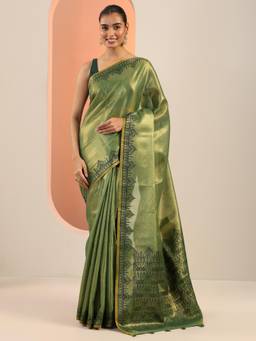 Libas - Green Woven Saree with Unstitched Blouse