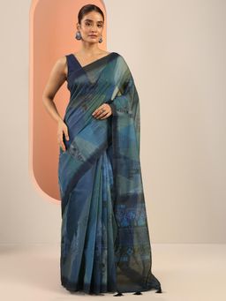 Libas - Blue Ethnic Motif Printed Saree with Unstitched Blouse