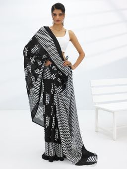 Libas - Black Ethnic Motif Printed Saree with Unstitched Blouse