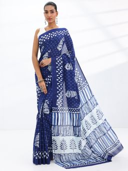 Libas - Blue Ethnic Motif Printed Saree with Unstitched Blouse